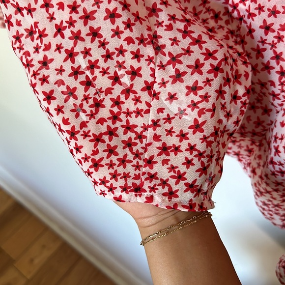 Dynamite White and Red Floral Blouse with ruffles - Picture 8 of 8